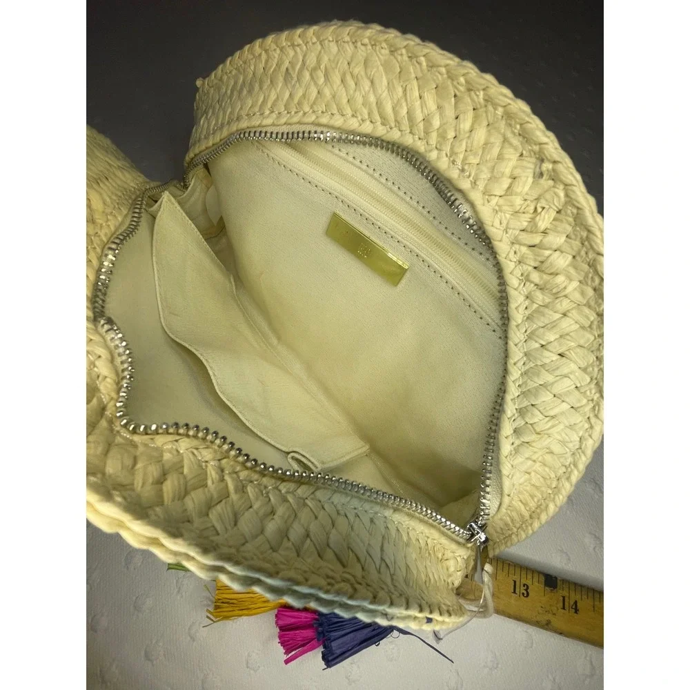 INC International Concepts Straw Taco Clutch Woven Chevron Tassel‎ Bag